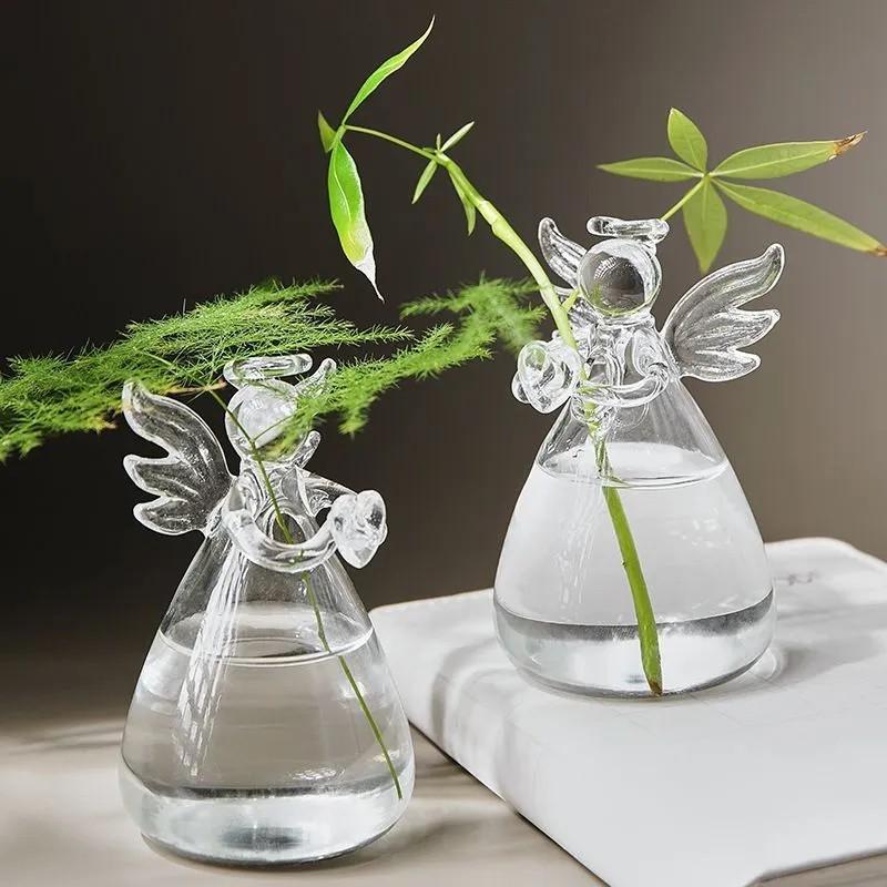 Transparent Angel Vase Crystal Glass Vase Flower Arrangement Hydroponic Container Home Decoration