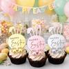 6pcs Cartoon Rabbit Cake Toppers Happy Easter Acrylic Bunny Pattern Tags Mirror Finish Easter Bunny Ornament Gift Tags