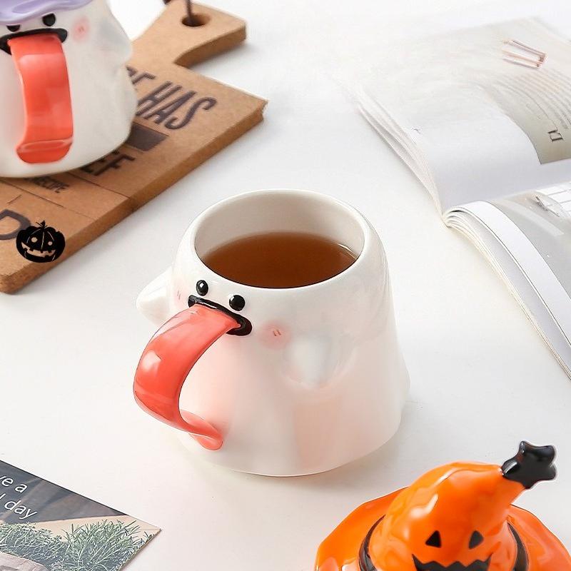 Strange Ghost Mug with Lid Ceramic Cup Gift Halloween Cup Cross Border Companion Gift Water Cup Couple Drinkware Mugs