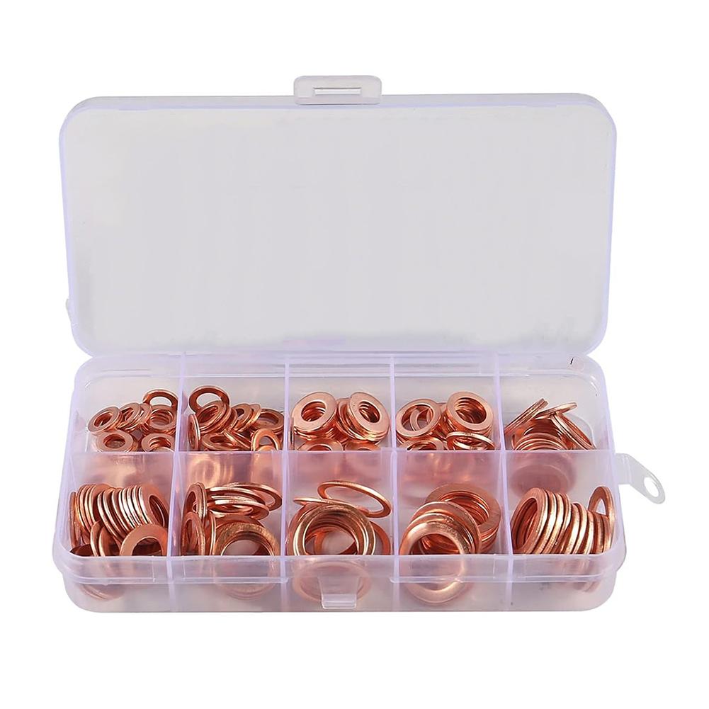 50/100/120 PCS Copper Washer Gasket Nut And Bolt Set Sealing Solid Gasket Washer Flat Ring Seal Assortment Kit For Sump P-lugs