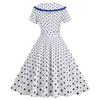 Women Party Dress Vinatge Big Hem Contrast Color Dot Print High Waist with Belt Back Zipper