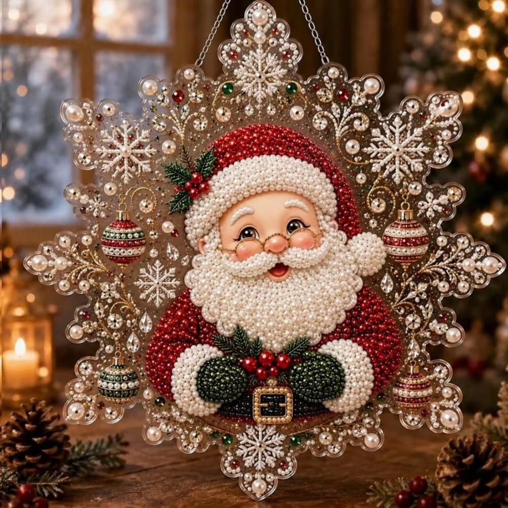 Christmas Pearl Beads Diamond Painting Set Snowflake Shaped 5D Self-Adhesive Painting Ornament Acrylic Board Christmas Gift
