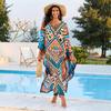 Beach Cover Ups Flower Tie Dye Water Wave Printed Kaftans for Women Summer Maxi Dresses Holiday Bating Suits