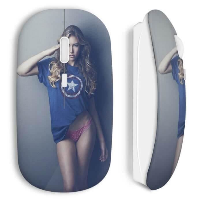 Souris sans fil - MANIACASE - Sexy Girl Captain America - Clé USB wifi incluse - Compatible Mac et PC - Blanc