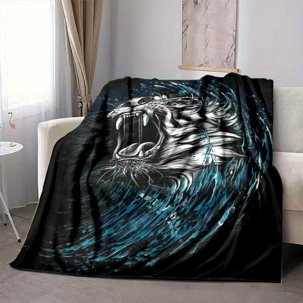 1PC Tiger Water Wave Design Print Blanket, Soft Throw Blanket - Warm & Cozy for Couch, Bed, Office, and Travel yy250912179