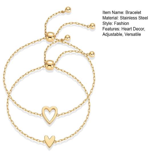 1 Pair Bracelet Heart Decor Adjustable Length Couple Bracelet Small Heart Charm Bangles Fashion Jewelry Gift
