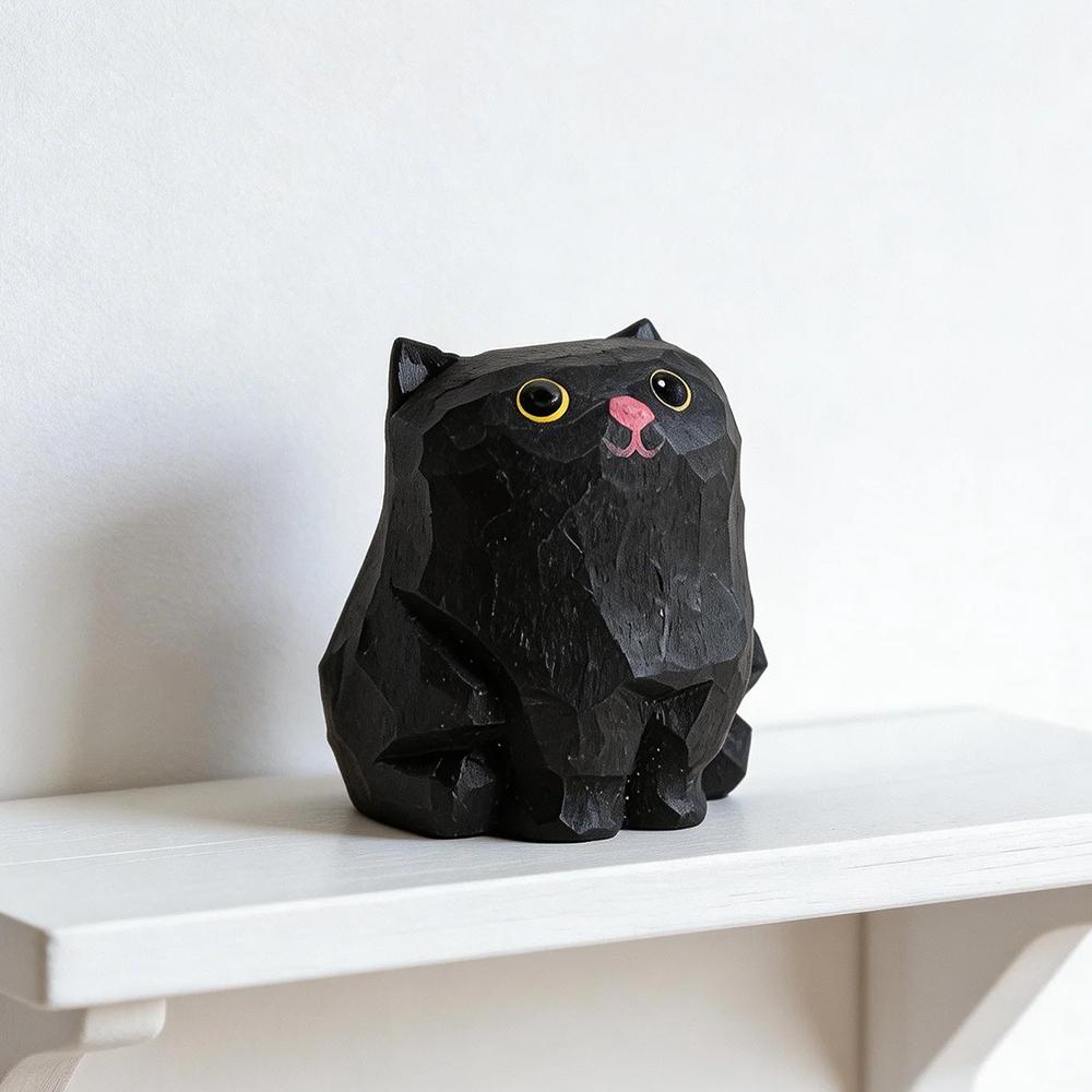 Ручная резьба по дереву Фигурка кошки Милый котенок Статуэтка Декор для дома Настольный декор Трехцветный Оранжевый кот Рэгдолл Бомбейский кот Миниатюрное ремесленное изделие Подарок
