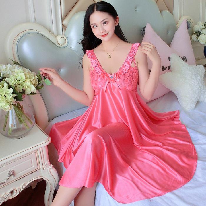 Женская ночная рубашка Ice Silk с V-образным вырезом - сексуальная летняя пижама
