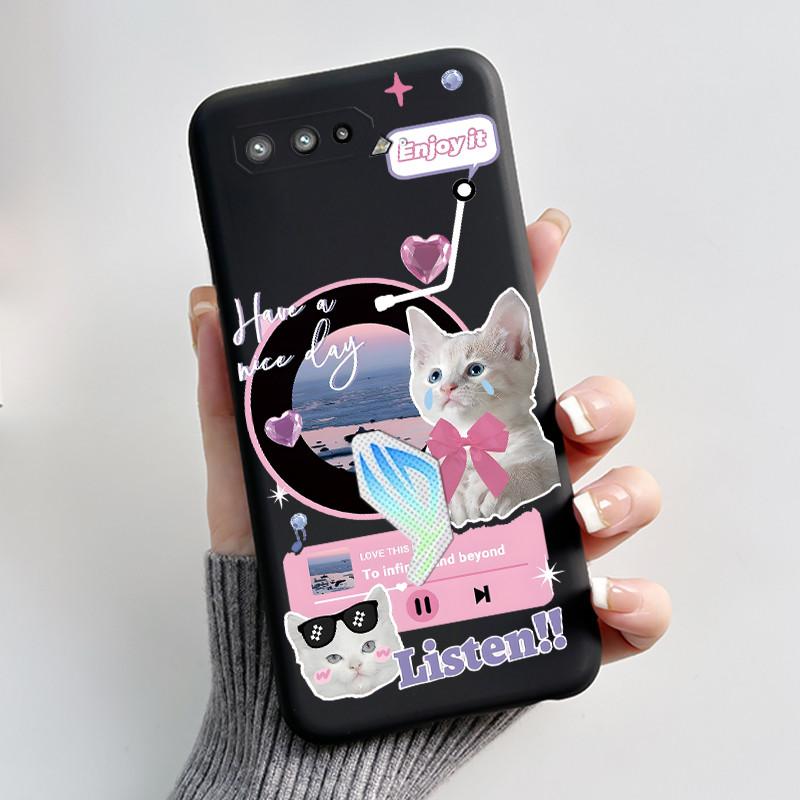 Чехол для Asus ROG Phone 5 5s ZS673KS I005DA I005DB ZS676KS Чехол Эстетичный Модный Милый Кот Мягкий Силикон Черный ТПУ Задняя Крышка
