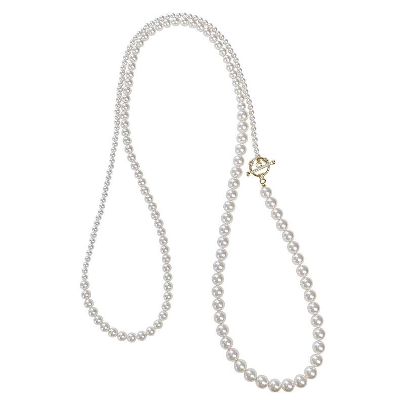 Glass Pearl Gradual Change Long Sweater Chain Imitation Shijia Pearl Chain A Wear More Niche Temperament Necklace Women