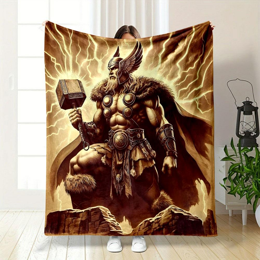 Epic Warrior Holding Thunder Hammer Patterned blanket, flannel, suitable for all seasons, home decor, warm and cozy