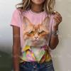 Women's T-Shirt 3d Cat Printed Short Sleeve Female T-Shirt Casual Harajuku Fashion Loose Street Style Funny Animal Pattern Tops