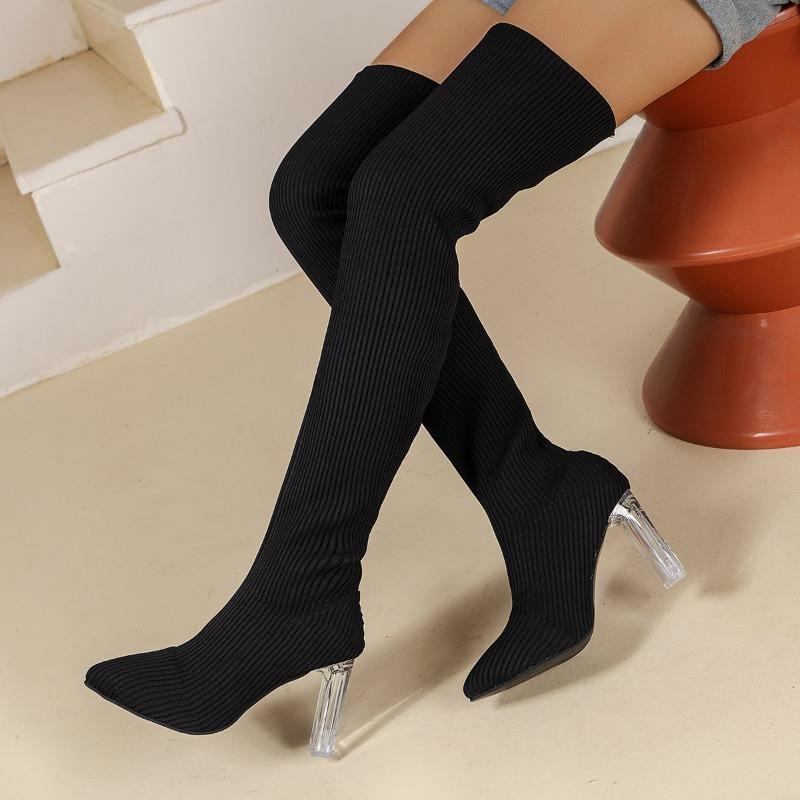 2024 Winter Hot Selling High Quality Women's Boots Fashion Pointed Solid Color Sleeve High Heels Women's High Sock Boots