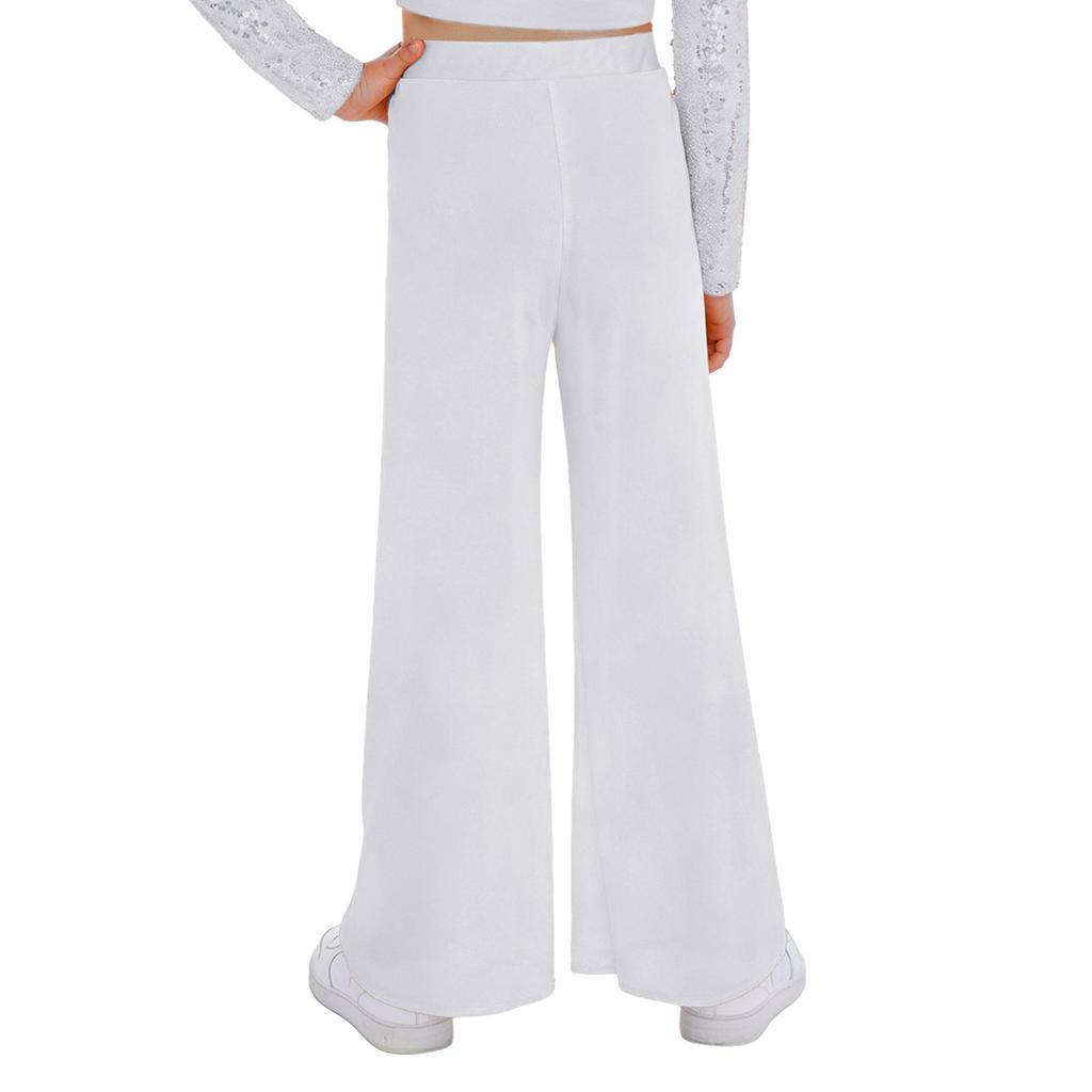 Girls Competition Dance Pants: Elastic Waistband Wide-Leg Mesh with Built-In Briefs for Lyrical Performance