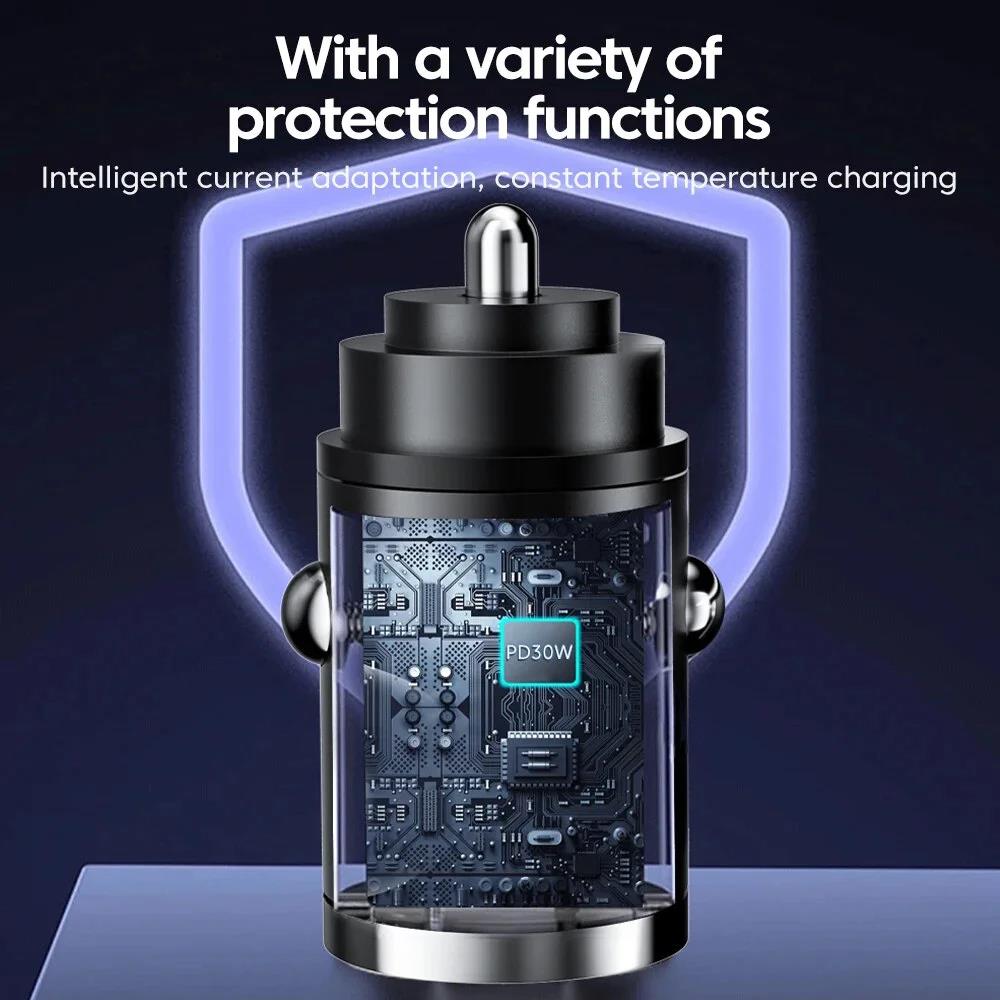 Автомобильное зарядное устройство PD 30 Вт USB Type-C Быстрая зарядка Quick Charge 3.0 Для iPhone 15 14 Pro Max Samsung Xiaomi Адаптер автомобильного зарядного устройства для телефона