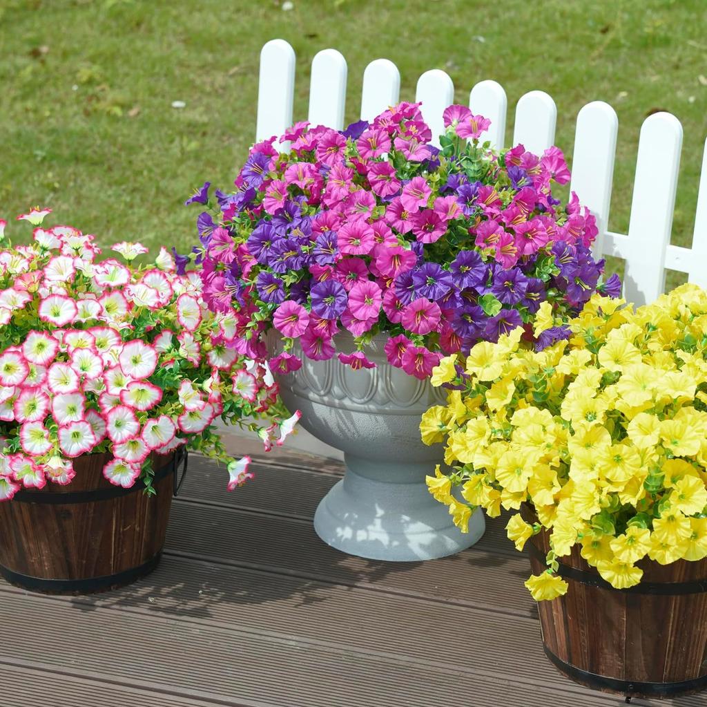 12PC Artificial Morning Glory Flower Bouquet for Outdoor Decor Eucalyptus Petunia With Green Leaves Fake Plant Home Party Decora