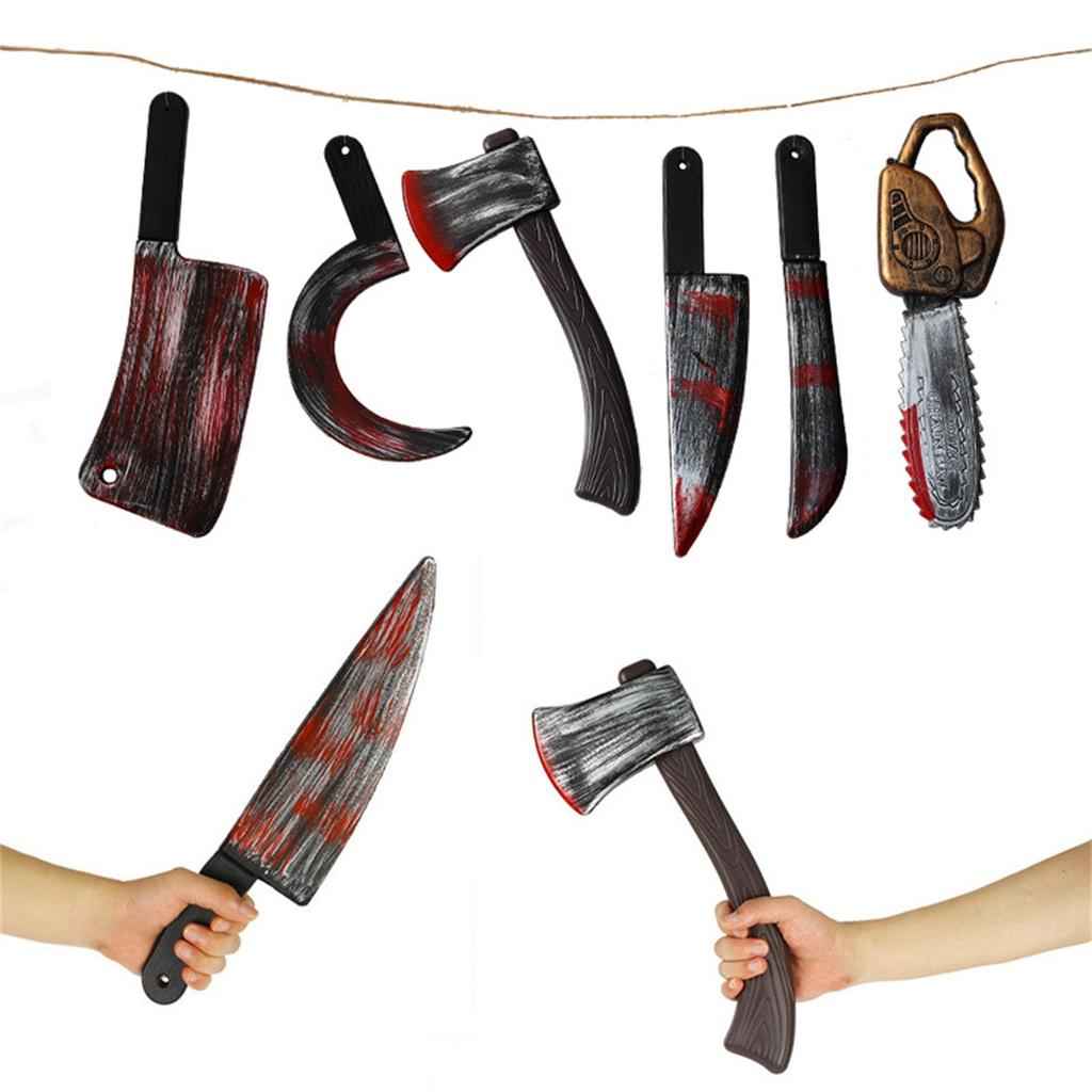 Bloody Halloween Weapons, Knife, Axe, Chainsaw,Cleaver And Sickle Halloween Props Party Decoration For Halloween BloodyFake Toy Props