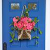 Rose Flowers Door Hangers Baskets Wreath Spring Wreath for Front Door Welcome Sign Spring Front Door Decorations