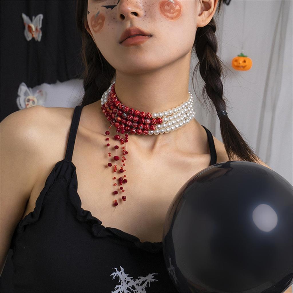 Blood Pearl Necklace, Halloween Gothic Necklace, Pearl Choker Necklace For Women, Dripping Bloody Pearl Necklace Jewelry Halloween Party Costume Gift