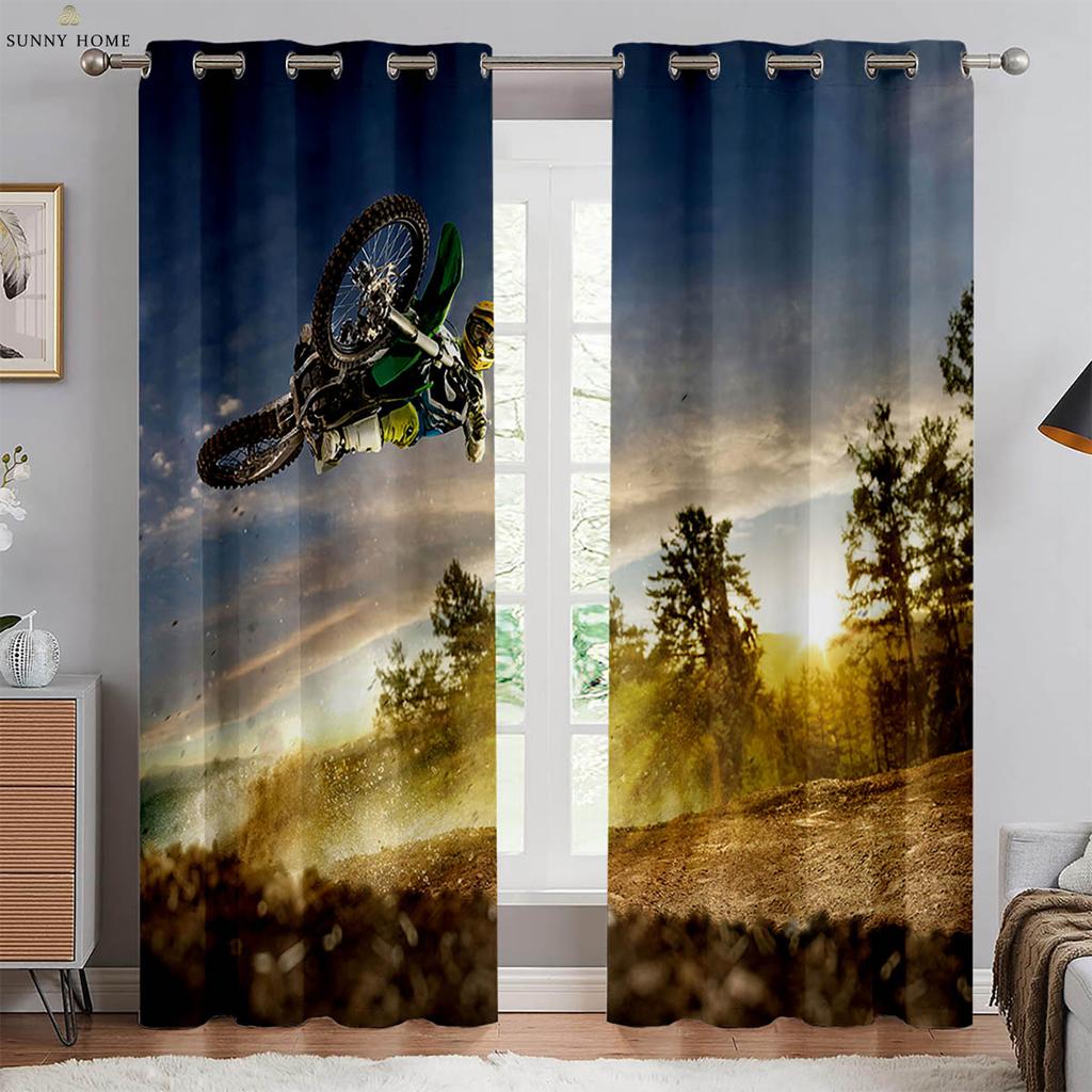 Комплект из 2 штук крутых штор с 3D-принтом для мотоциклетных гонок, для спальни, гостиной, кухни, декоративные шторы для четырех сезонов