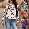 Осенне-зимняя рубашка с круглым вырезом и длинным рукавом с принтом для женщин, блузки