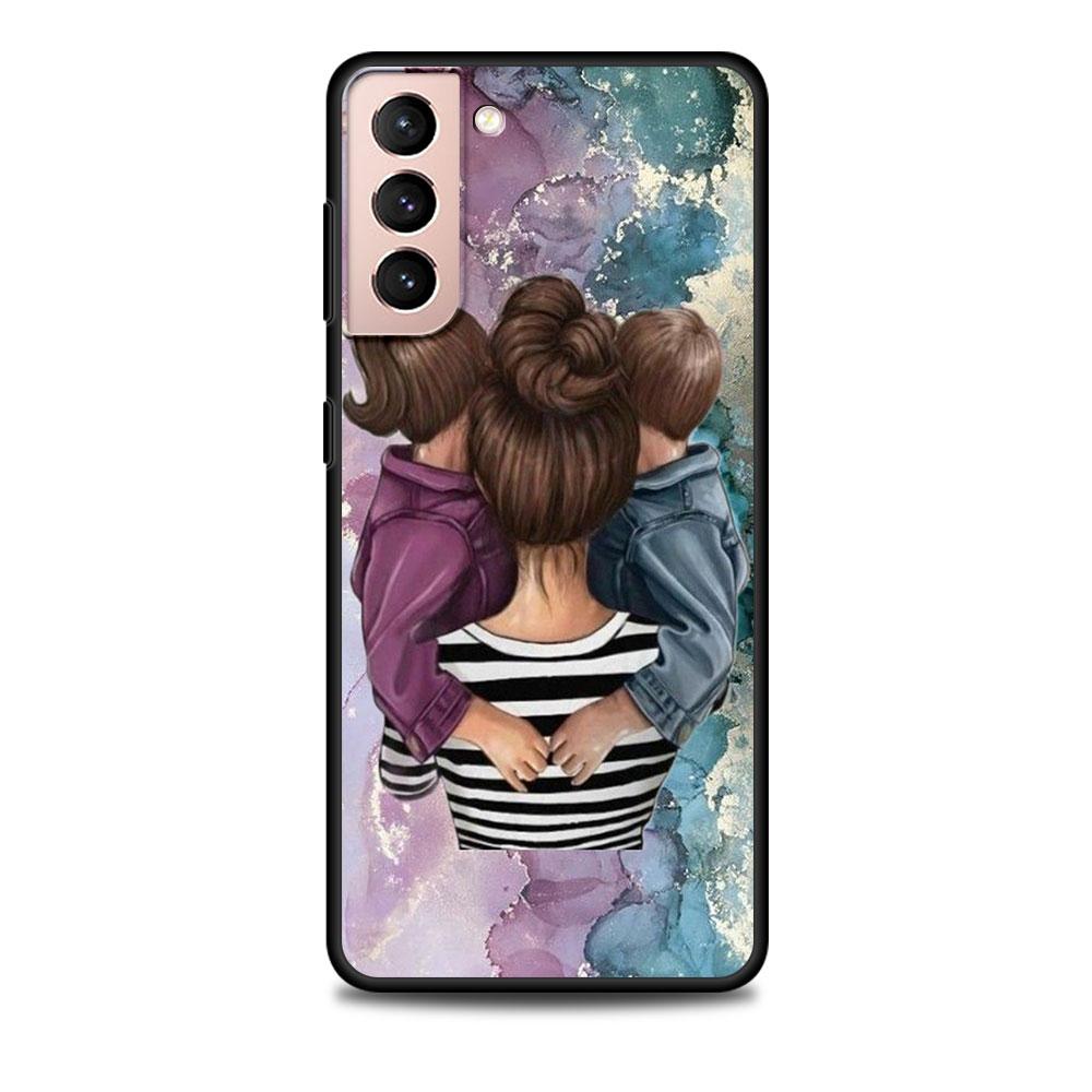 Мама и Девочка Мальчик Черный Чехол для Samsung Galaxy S23 S22 Ultra Чехлы S21 S20 FE S10 S9 S8 Plus S10e S7 Силиконовый Чехол для Телефона