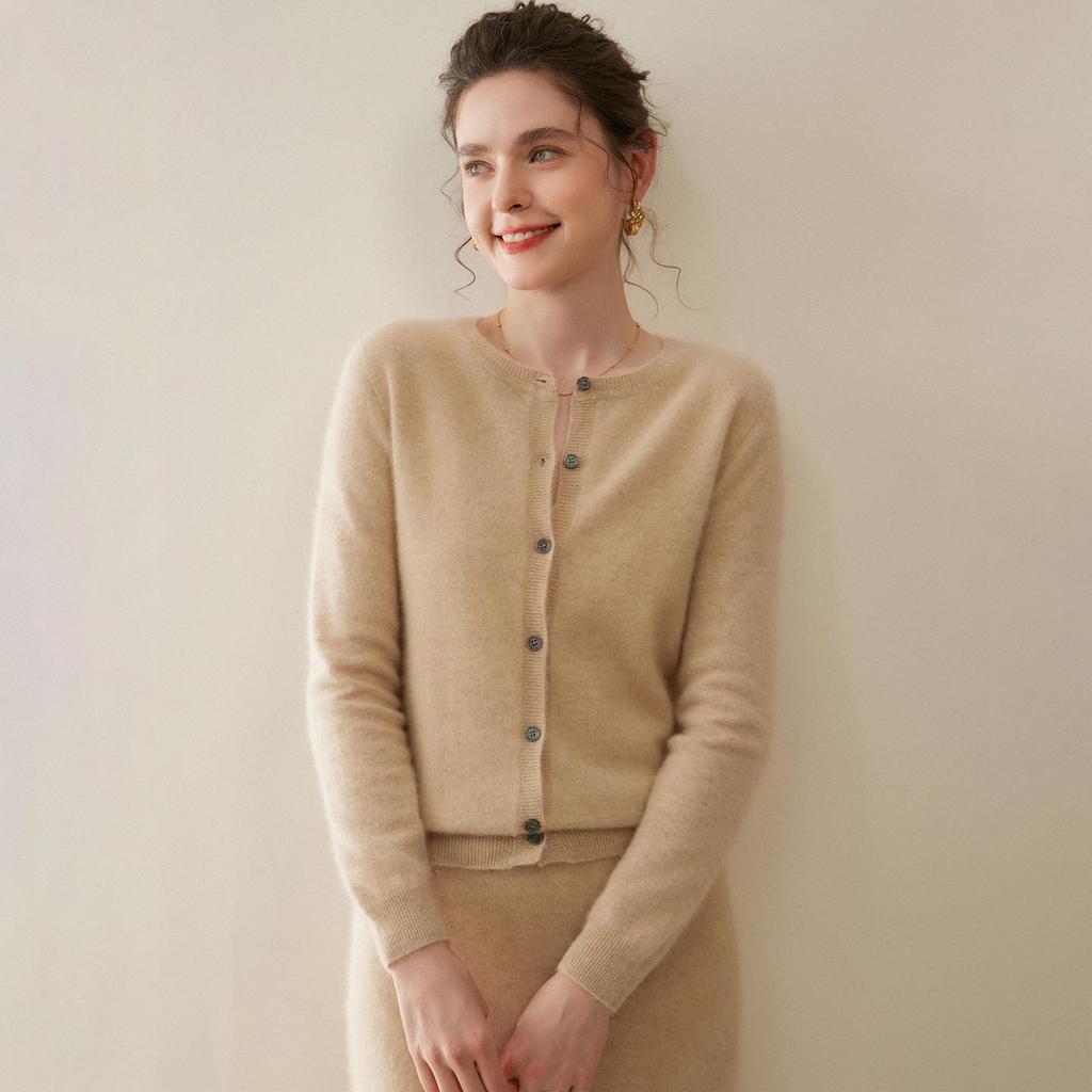 Women's 100% Pure Cashmere Cardigan - Autumn/Winter Casual Round Neck Solid Knit Sweater Coat