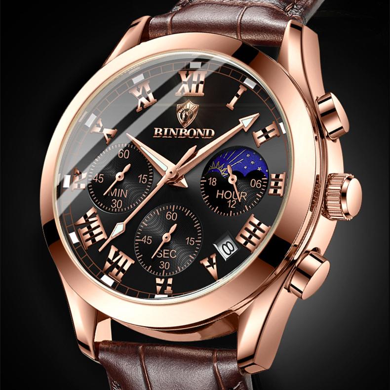 BINBOND with Gift Box Luxury Crocodile Leather Watch Analog Quarzt Wirst Watches Trendy Gifts