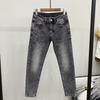 Модные серые стрейчевые летние тонкие джинсы с девятью точками, мужские тонкие мужские брюки, маленькие брюки