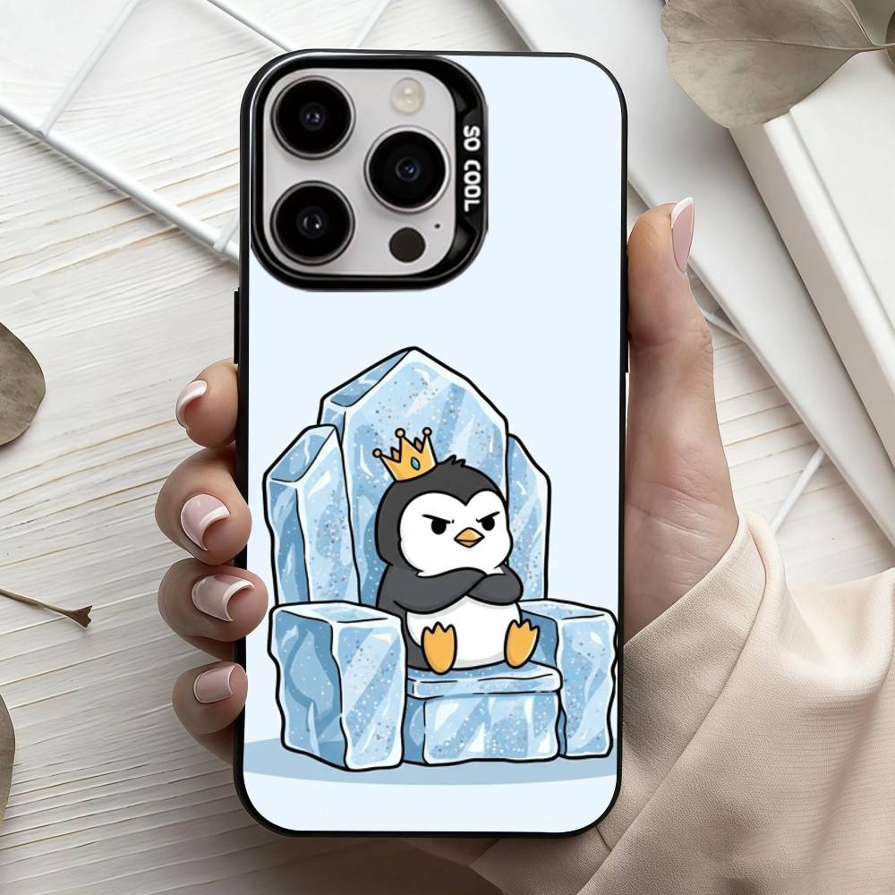 C-Мультяшный-N P-Пингвин Чехол для телефона для iPhone17,16,15,14,13,12,11 Plus,Pro Max Черный Конфетный Серебряный Покрытый Чехол