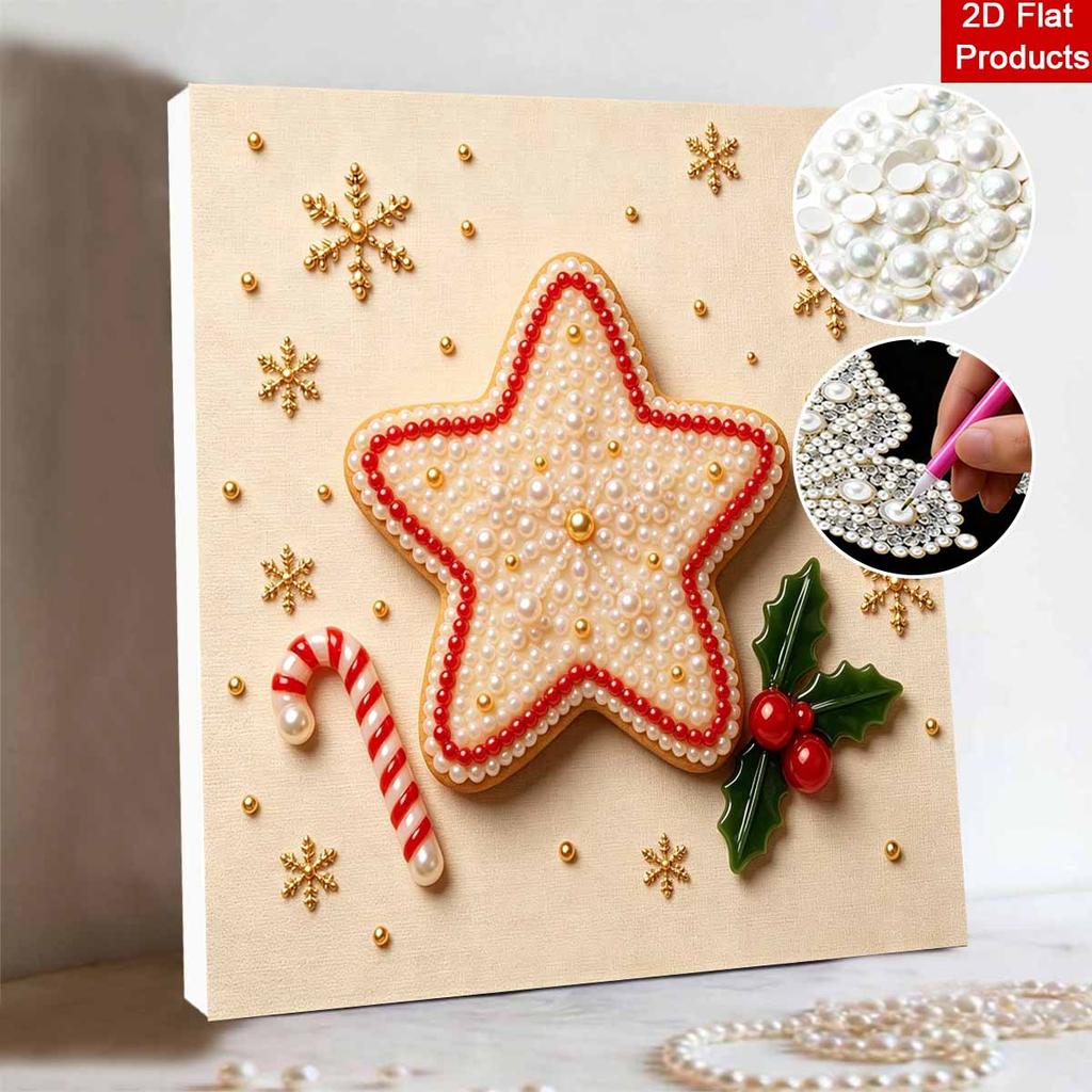Набор для DIY-рисования 5D жемчугом в раме с дизайном Рождественская звезда и Леденец-трость Блестящее жемчужное полотно Арт-творчество Креативный подарок для декора детской комнаты