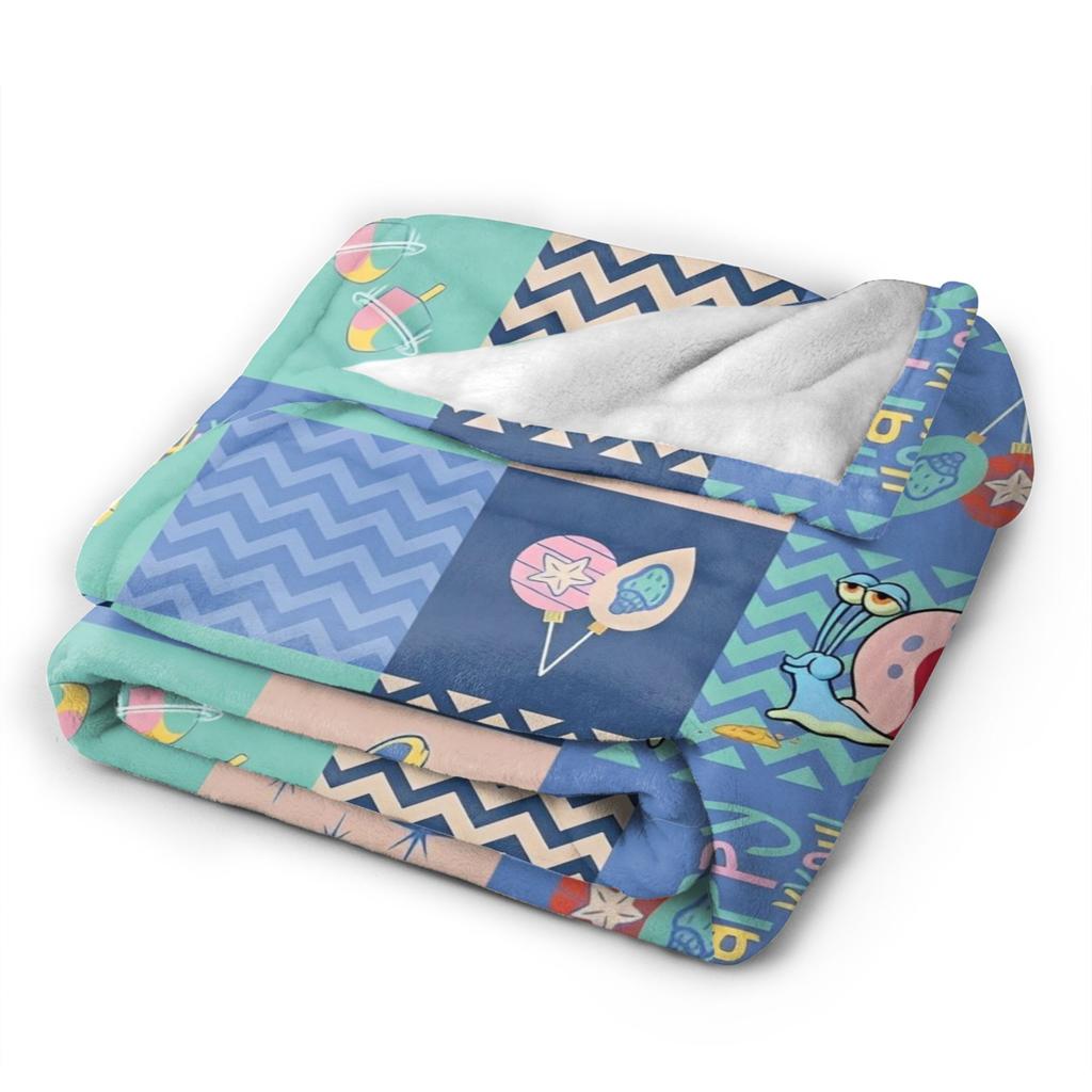 Cartoon Blue Blankets SpongeBob SquarePants Flannel Funny Warm Throw Blanket for Home Restaurant Textile Decor