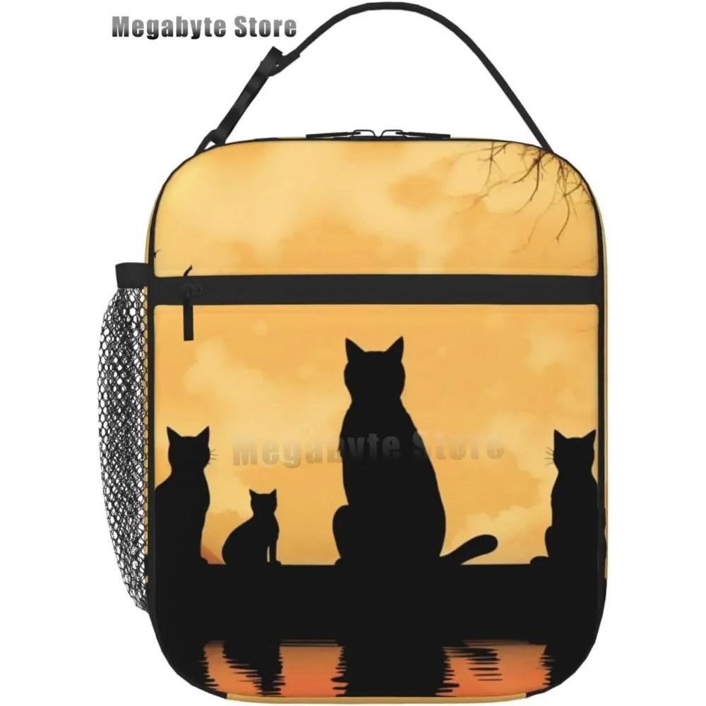 Черный кот ланч-бокс смешной кот ланч-бокс для детей подростков девочек женщин взрослых холодильник изолированный цветочный ланч-бокс для школы работы путешествий