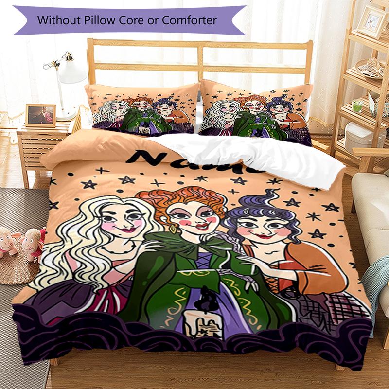 3pcs Custom Name Hocus Pocus Bedding Set Duvet Cover Closure Includes 1 Duvet Cover & 2 Pillowcases, Soft and Comfortable for All Seasons.