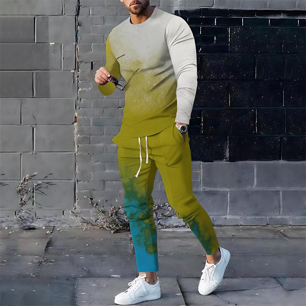 Мужские спортивные костюмы с 3D-принтом, мужские свободные футболки с длинным рукавом, брюки, спортивный костюм, модные повседневные уличные топы, комплекты из 2 предметов
