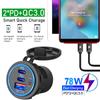 Автомобильное зарядное гнездо PD3.0 и QC3.0, два порта USB C, водонепроницаемое, со светодиодным сенсорным переключателем, 78 Вт, быстрая зарядка 12 В/24 В для мотоадаптера