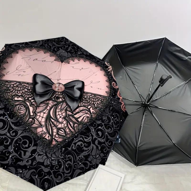 1pc Pink Bow Lace Heart Umbrella with Plastic Handle,Suitable for All Seasons Home Travel Outdoor UmbrellaDD125