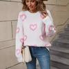 Winter Women's Sweater Love Valentine's Day Pullover Heart Color Clash Sweater