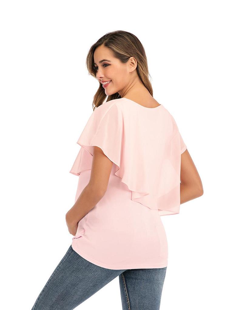 Женский шифоновый лоскутный топ для беременных и кормящих, лето, короткий рукав