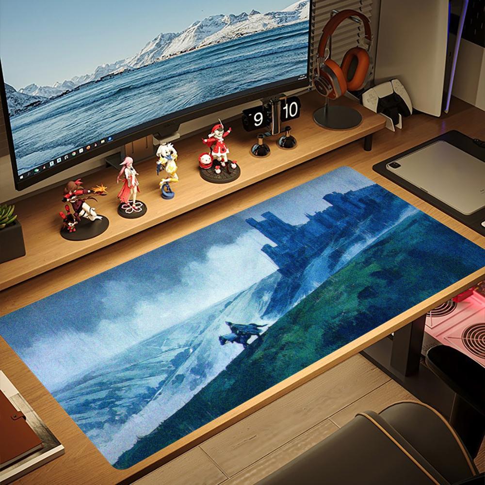 Large Gaming Mouse Pad XXL Vintage Medieval Warrior Knight Castle Silhouette Desk Mat Non-Slip Rubber Computer Keyboard Mouse