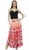 Women's Peach Floral Printed Cotton Elastic Waist Designer Skirt-L