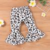 Модный комплект одежды с леопардовым принтом для девочек: футболка, топ + брюки-клеш, расклешенные брюки, одежда, детский повседневный комплект для девочек