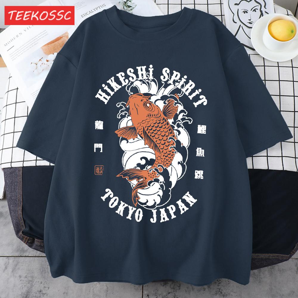 Футболки с принтом Hikeshi Spirit Токио Япония Для Мужчин Хлопок Круглый Вырез Футболка Спортивная Универсальная Верх Летний Мужской Новый Свободный Короткий Рукав
