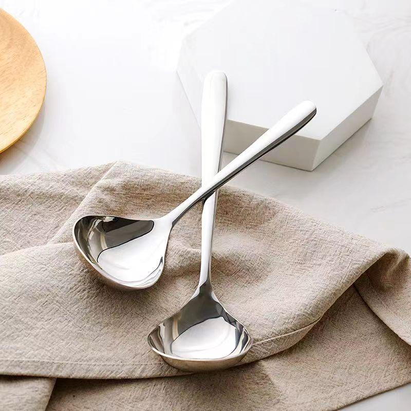 Stainless Steel Spoon Thicken Big Head Long Handle Soup Spoons For Pot Scoops Colander Home Kitchen Cooking Tableware