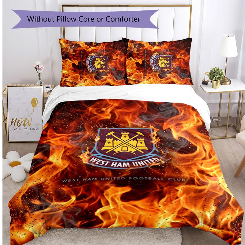 West Ham United Football Printed 3 Pieces Bedding Set, Comfortable Skin Friendly Bedroom Duvet Cover Set