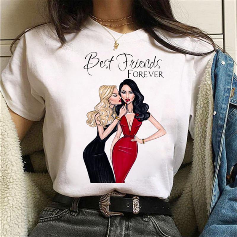 Fashion Friends Женская футболка с рисунком из мультфильма Женская футболка в стиле хип-хоп Женские рубашки Летний топ Уличная женская одежда