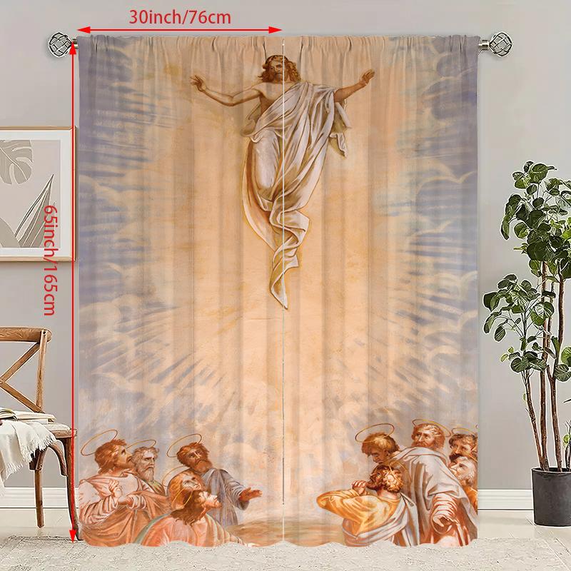 2pcs- Jesus' Radiance Polyester Curtains, Pole Bag Curtains 42*84, Bedroom, Living Room, Home Room, Party Decoration