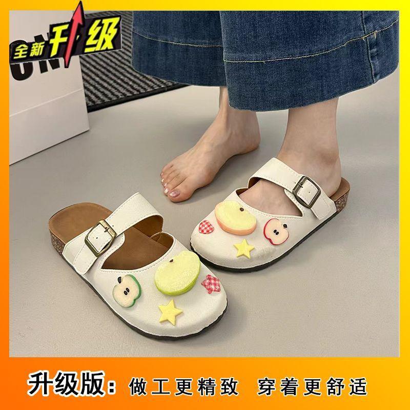 Ретро домашние комнатные толстоподошвенные универсальные крутые тапочки 2025 весна и лето новинка милые мультяшные тапочки-полушлепки с сумкой на носке для женщин