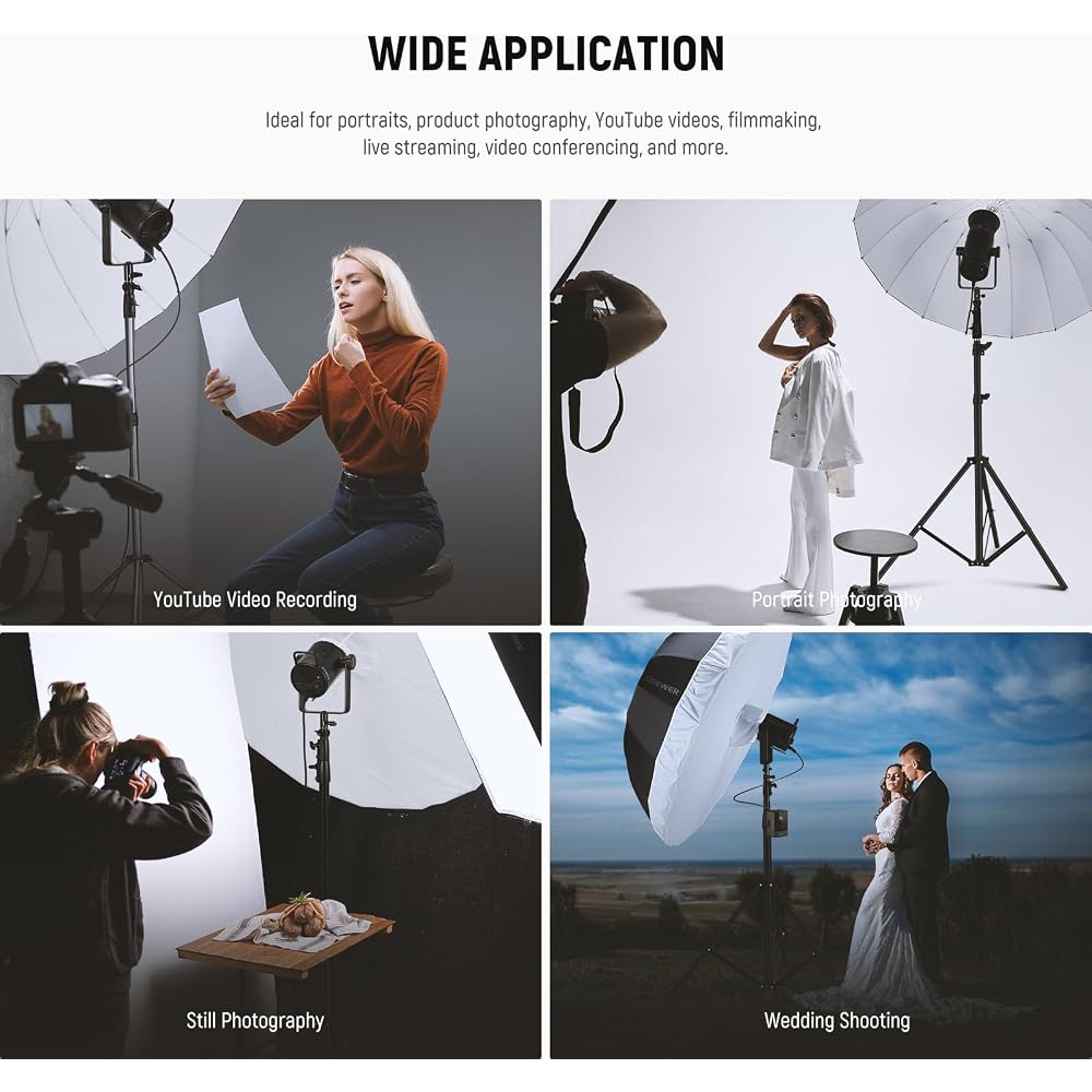 NEEWER 51"/130cm Parabolic Reflective Umbrella for Photography, White Inner/Diffuser Cover/Bag Included, Soft Lighting, Quick Folding, for Camera/Phot
