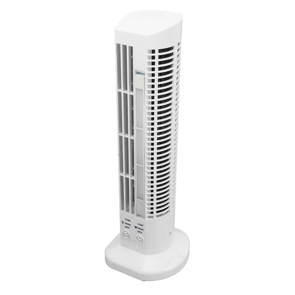Вентилятор башенного типа со светодиодной настольной лампой, белый, компактный, портативный, безопасный, безлопастной, 2-скоростной, настольный ветряной вентилятор